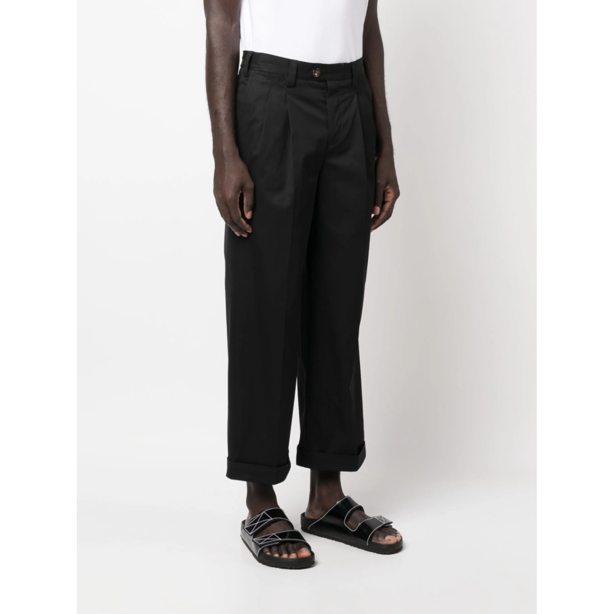 pleated-edge cropped cotton trousers - Img 3