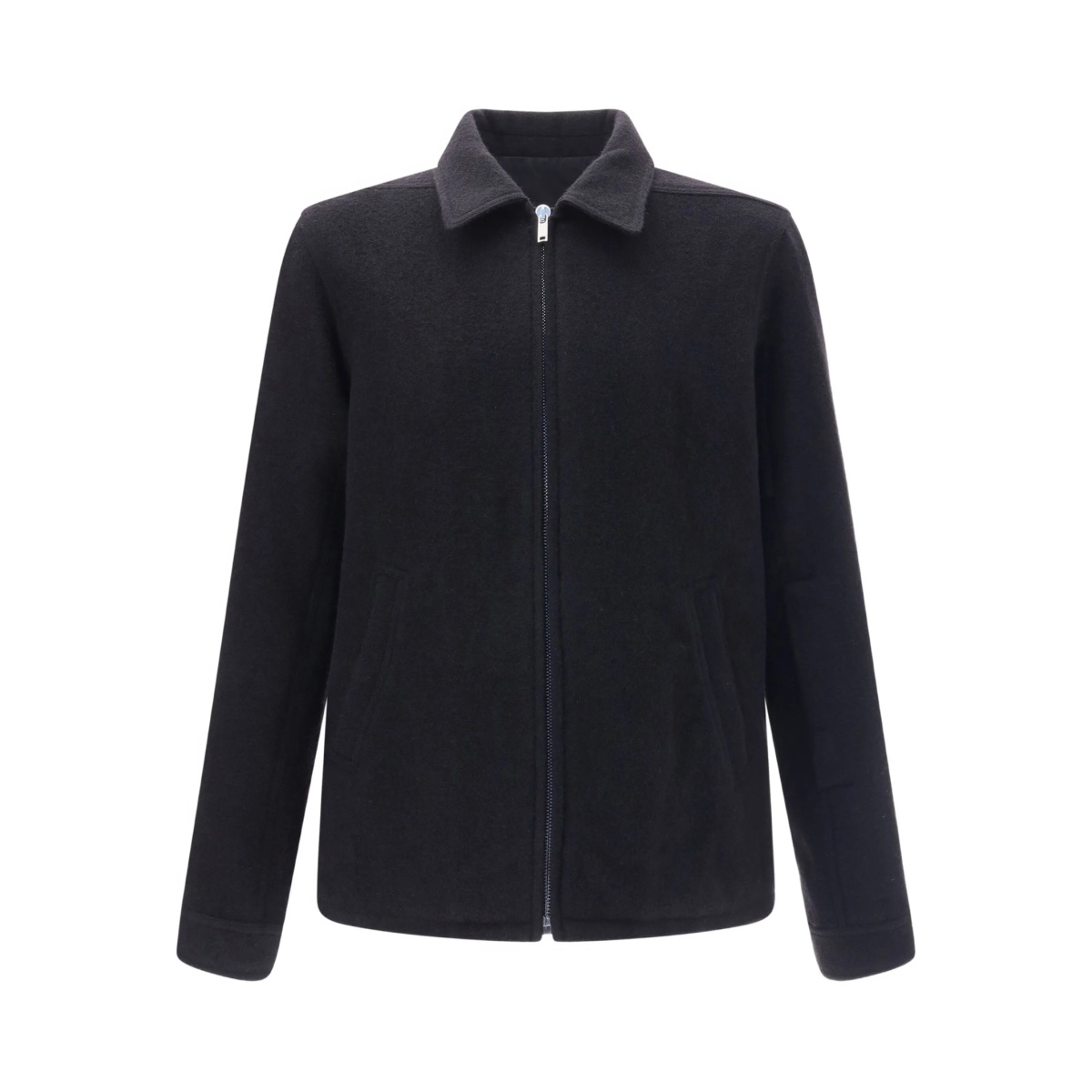 pointed-collar zip-front shirt jacket