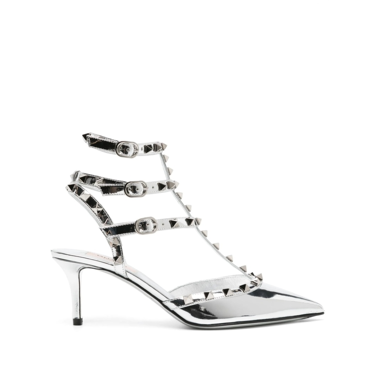 Rockstud 70mm mirrored-leather pumps