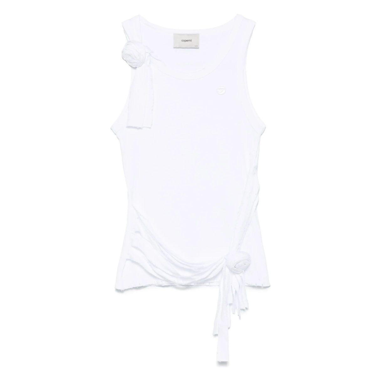 rose-appliqué distressed-effect tank top