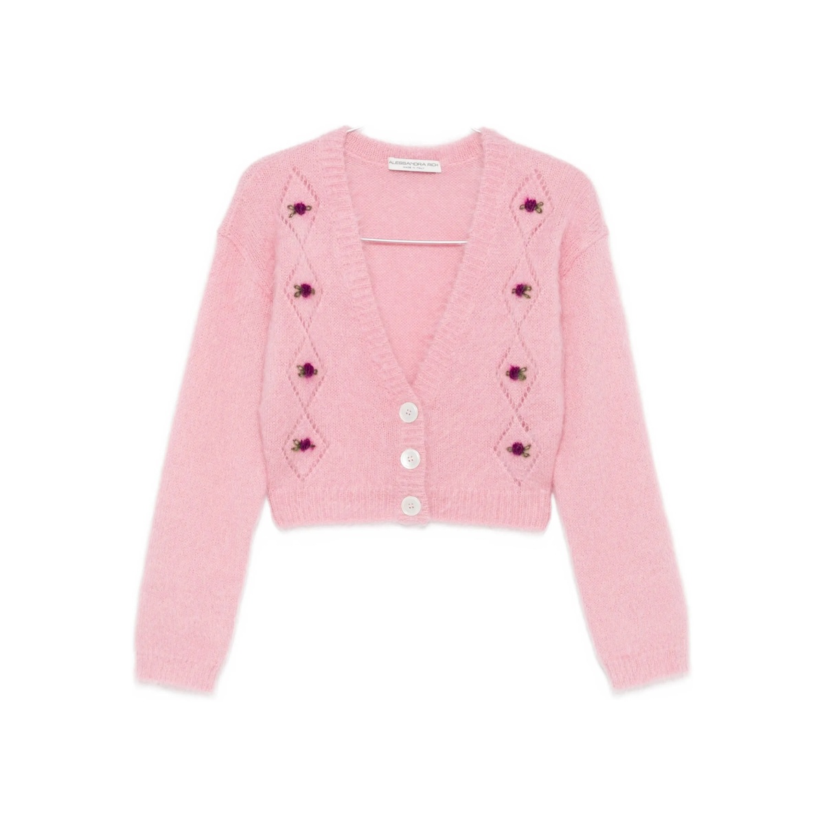 rose-embroidered button cardigan