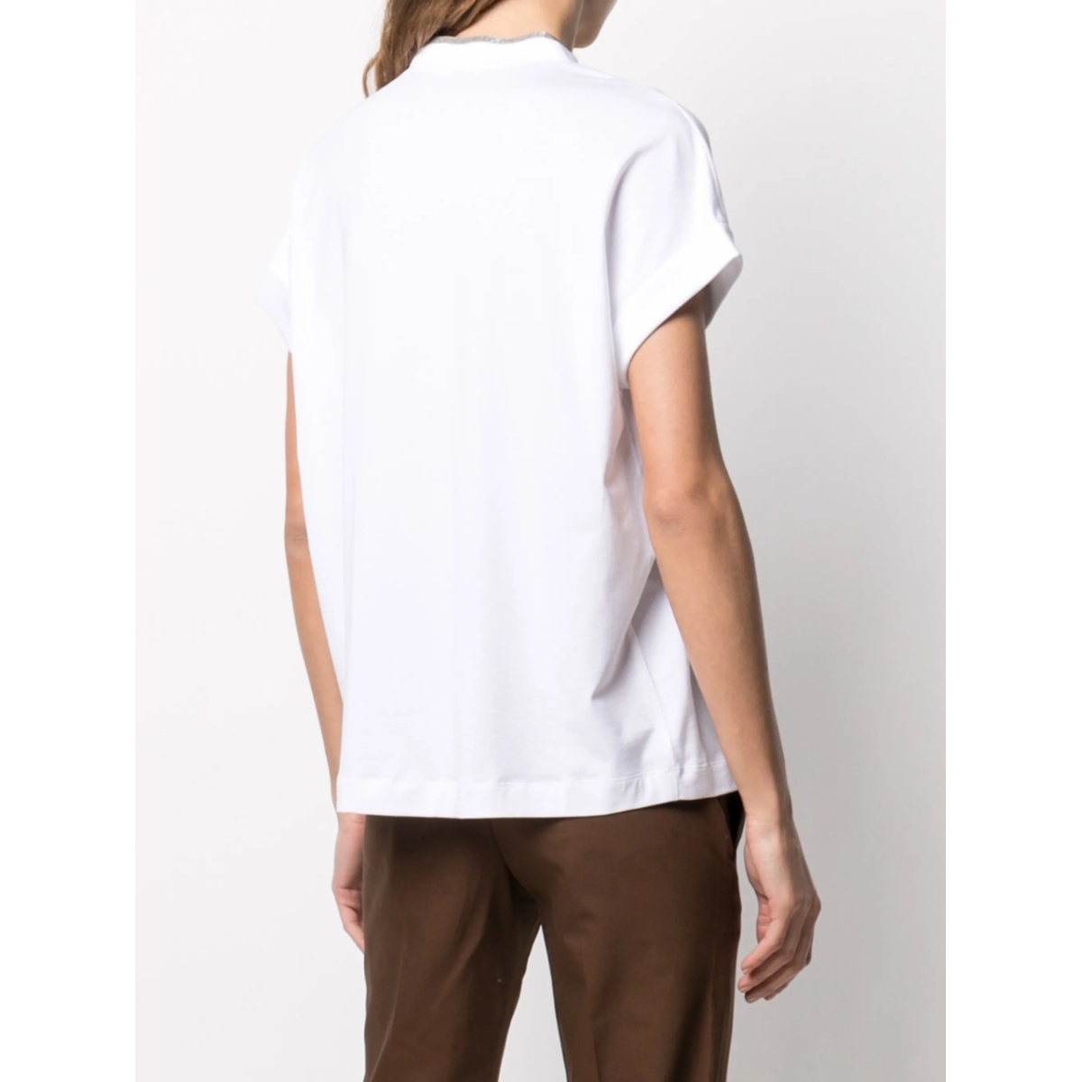 silvery trim V-neck T-shirt - Img 4