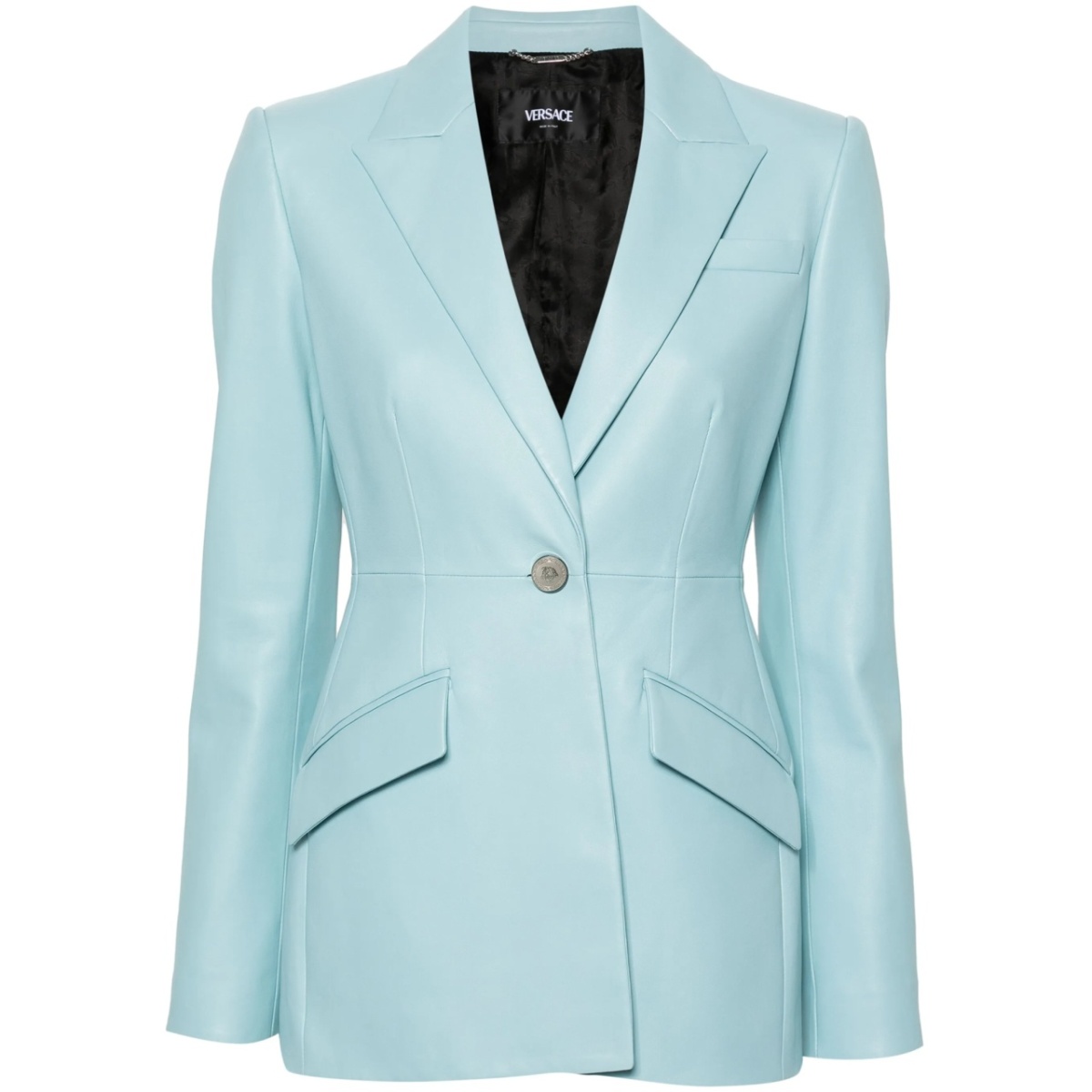 single-breasted leather blazer