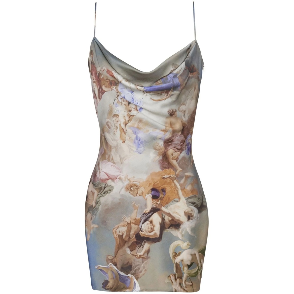 Sky-print cowl-neck minidress