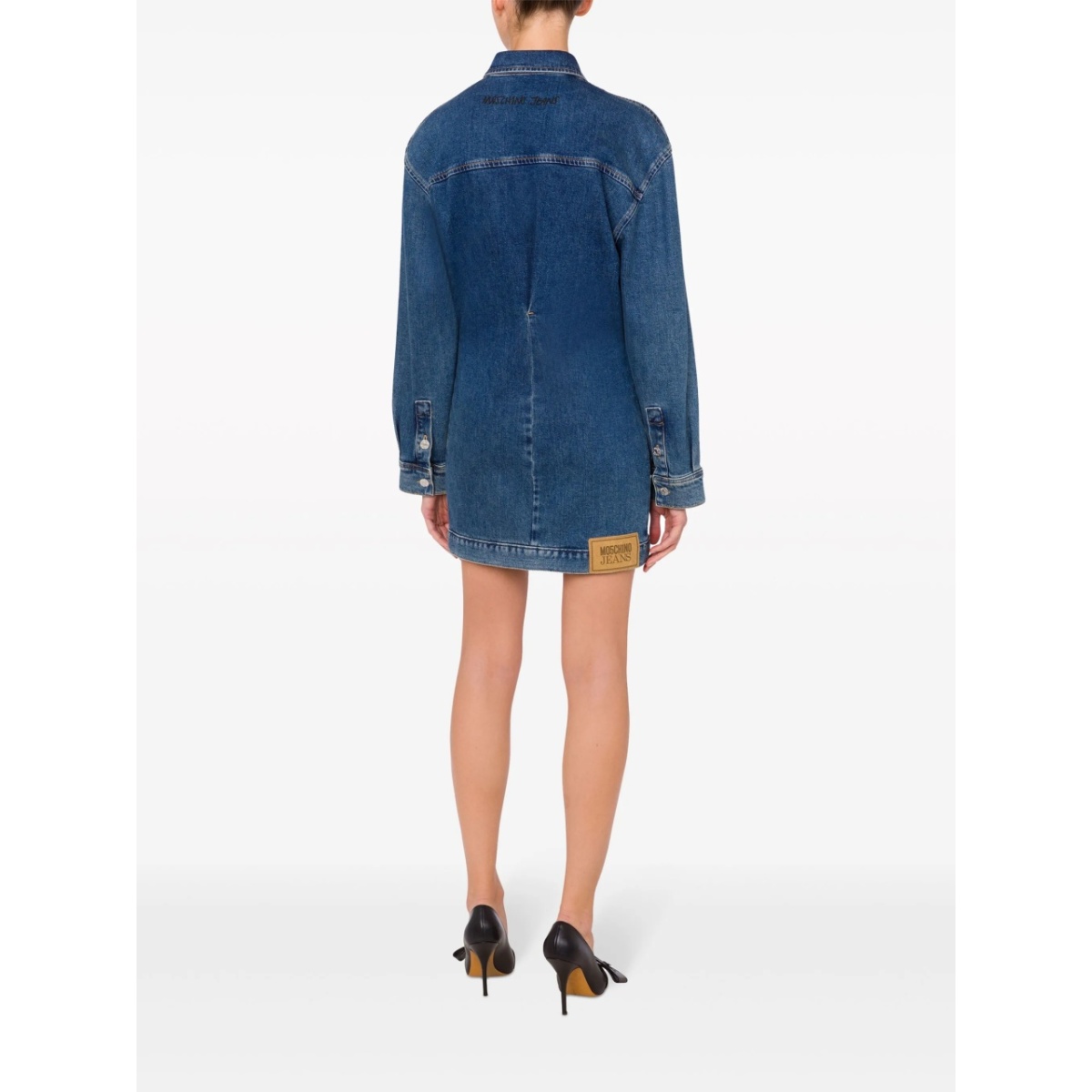 slogan-embroidered denim shirtdress - Img 3