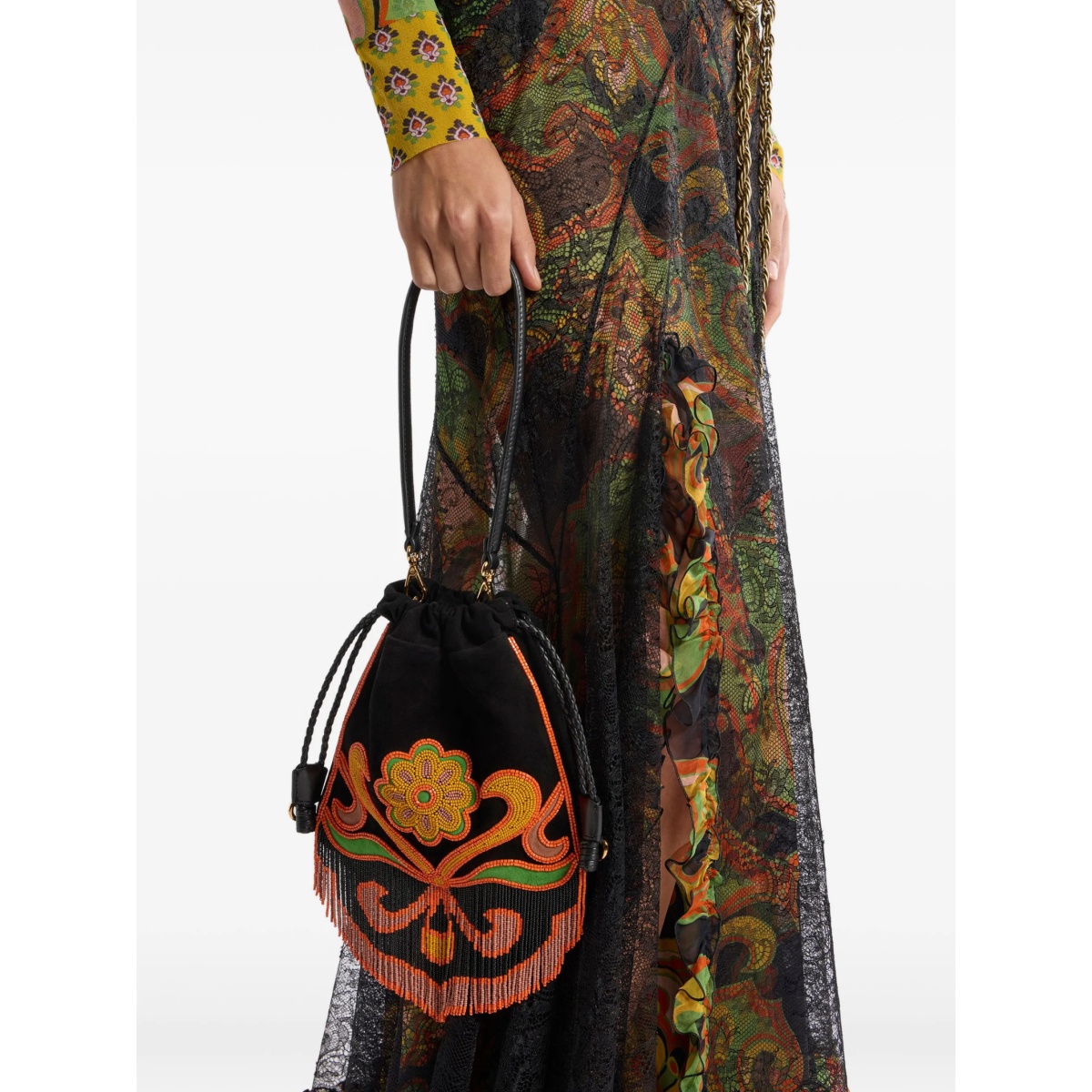 Small Kalispera beads fringes bucket bag - Img 2