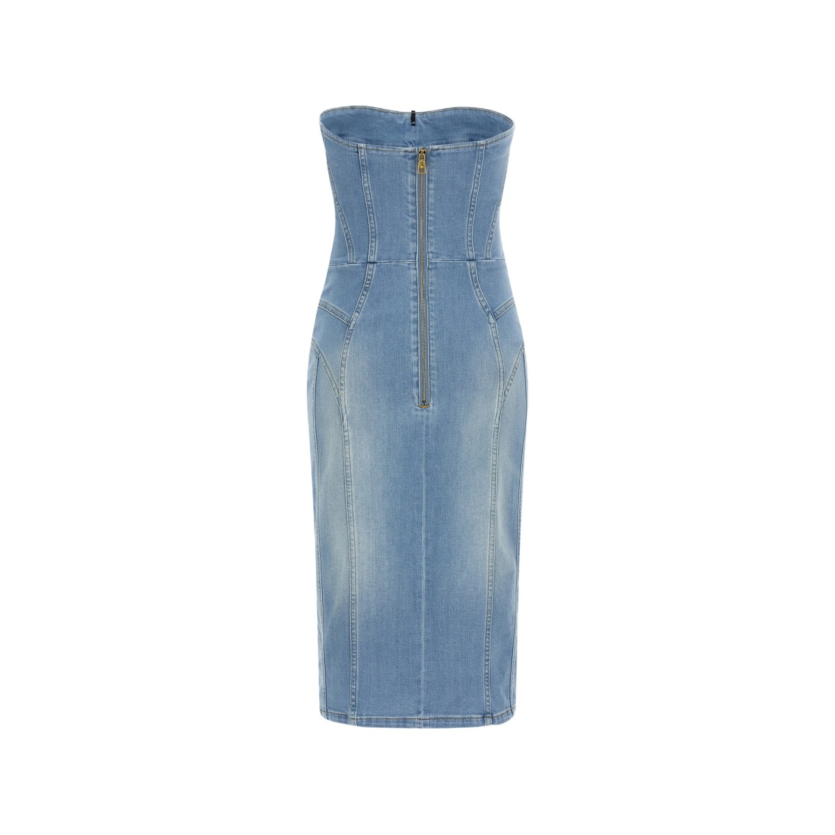 stonewashed bustier denim midi fitted dress - Img 2