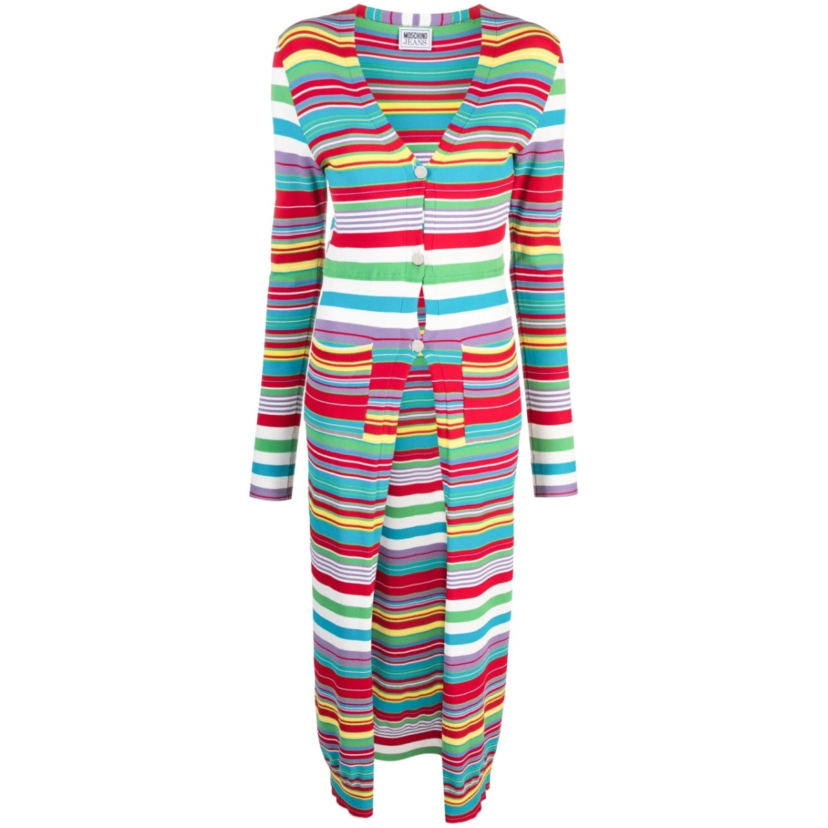 stripe-pattern V-neck cardigan