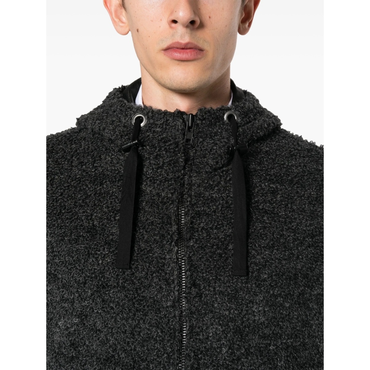 textured drawstring zipped hoodie - Img 5