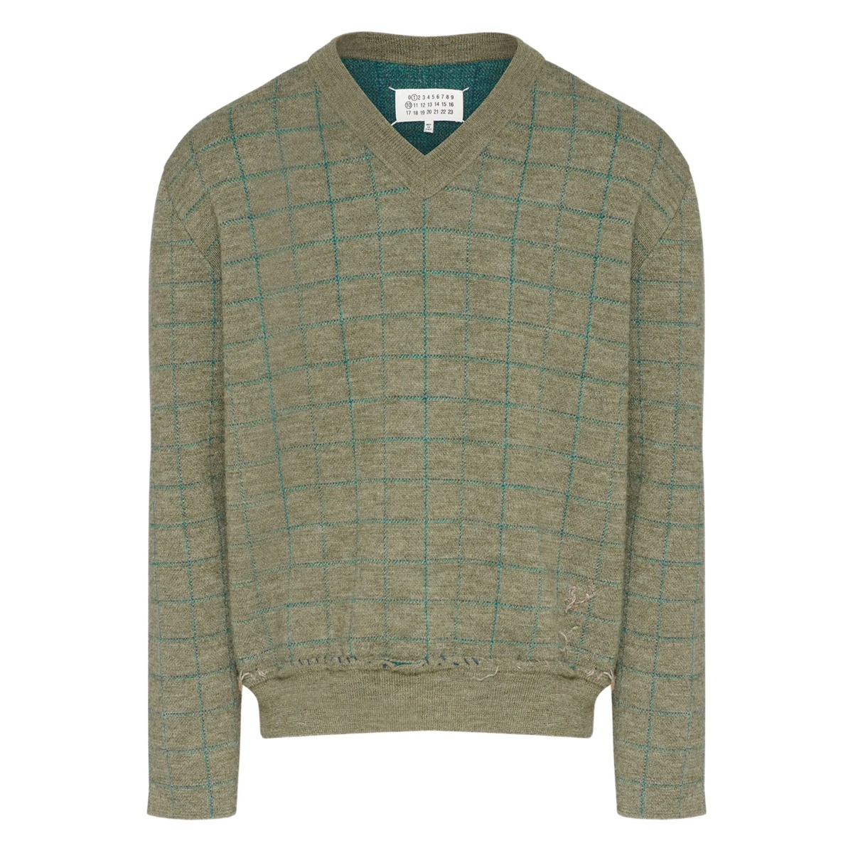 V-neck grid-pattern wool sweater