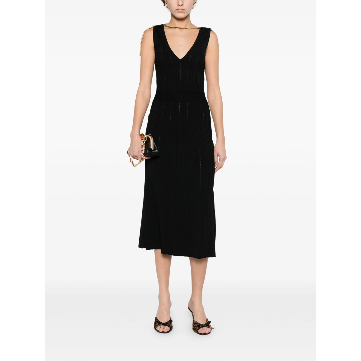 V-neck ribbed midi dress - Img 2