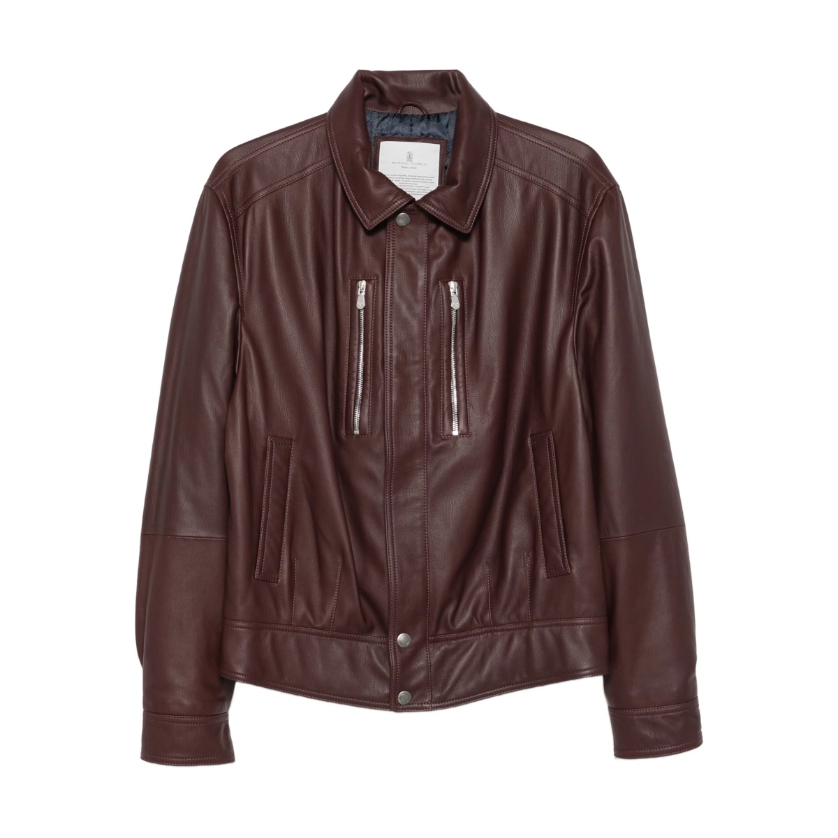 zip-fastening leather jacket
