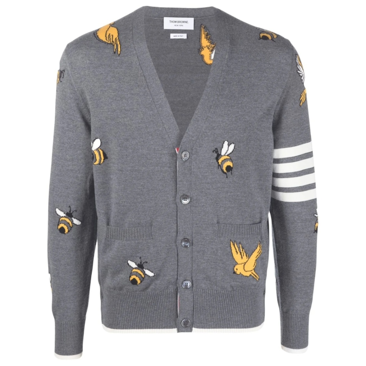 4-Bar stripe intarsia-patterned cardigan