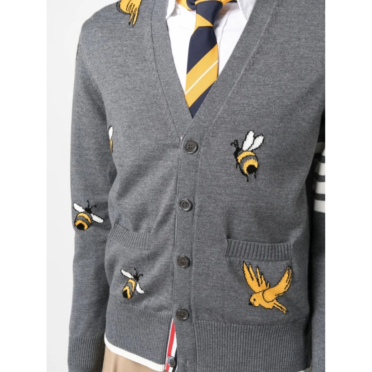 4-Bar stripe intarsia-patterned cardigan - Img 5