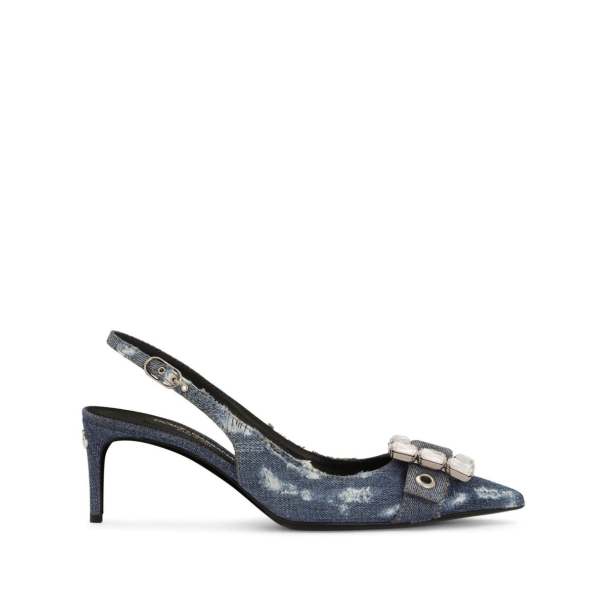 60mm patchwork-denim slingback pumps