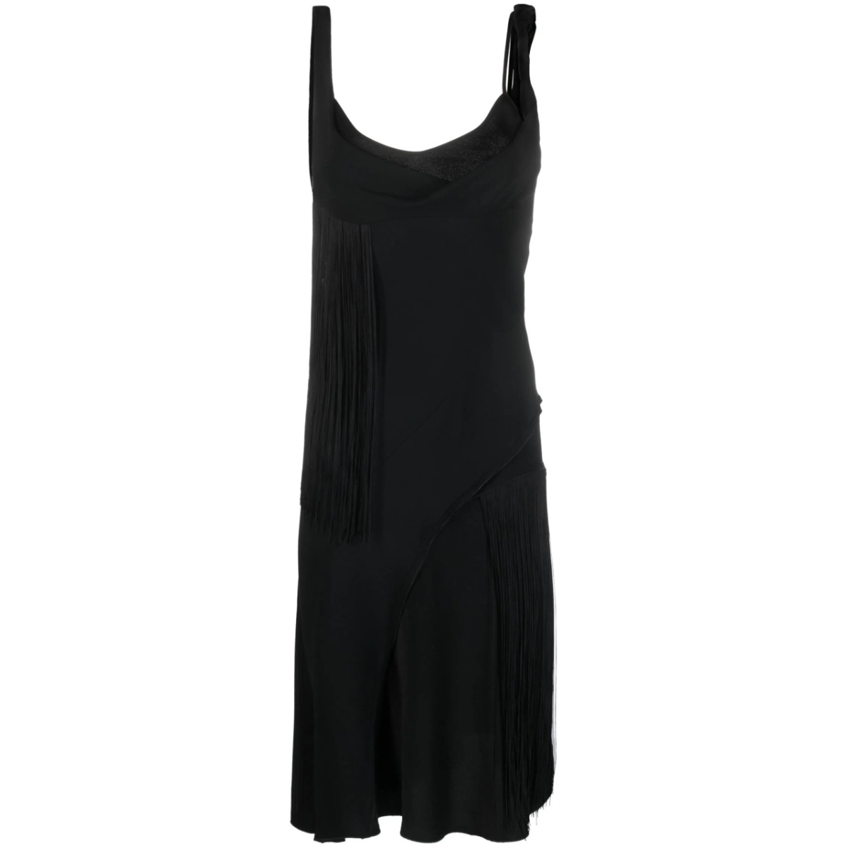asymmetric fringed slip dress
