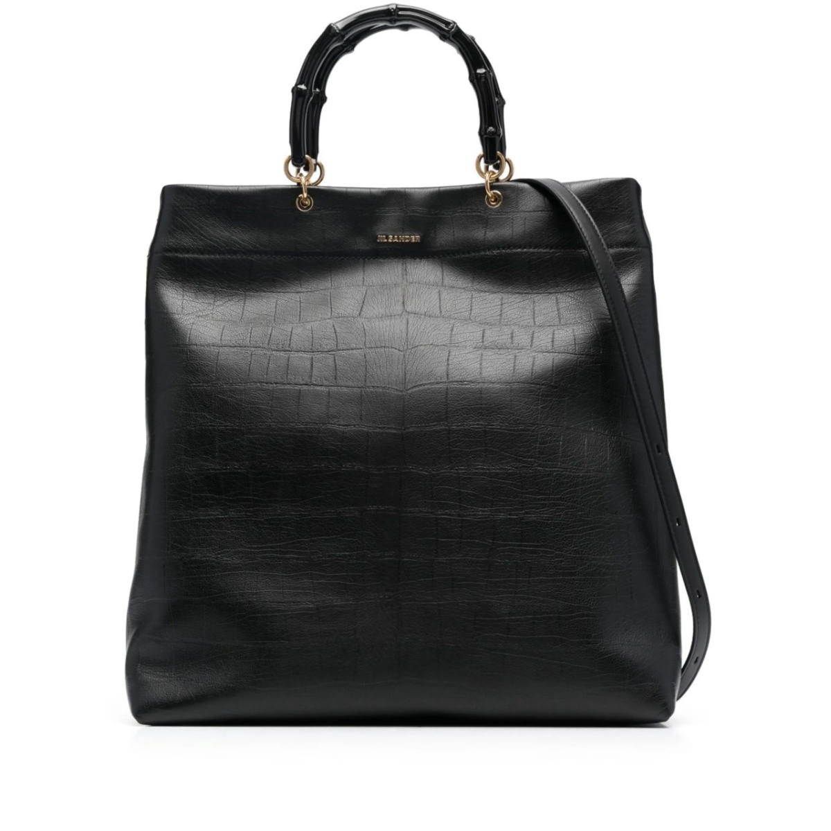 bamboo-handle embossed tote bag