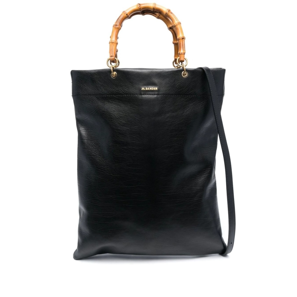 bamboo-handle leather tote bag