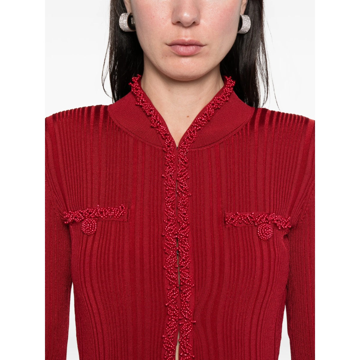 beaded-trim ribbed midi dress - Img 5