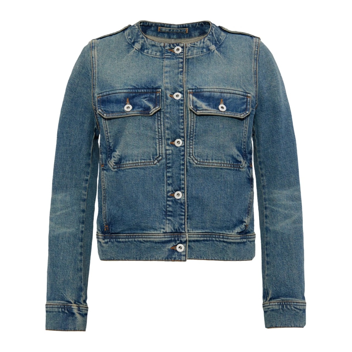 collarless denim jacket