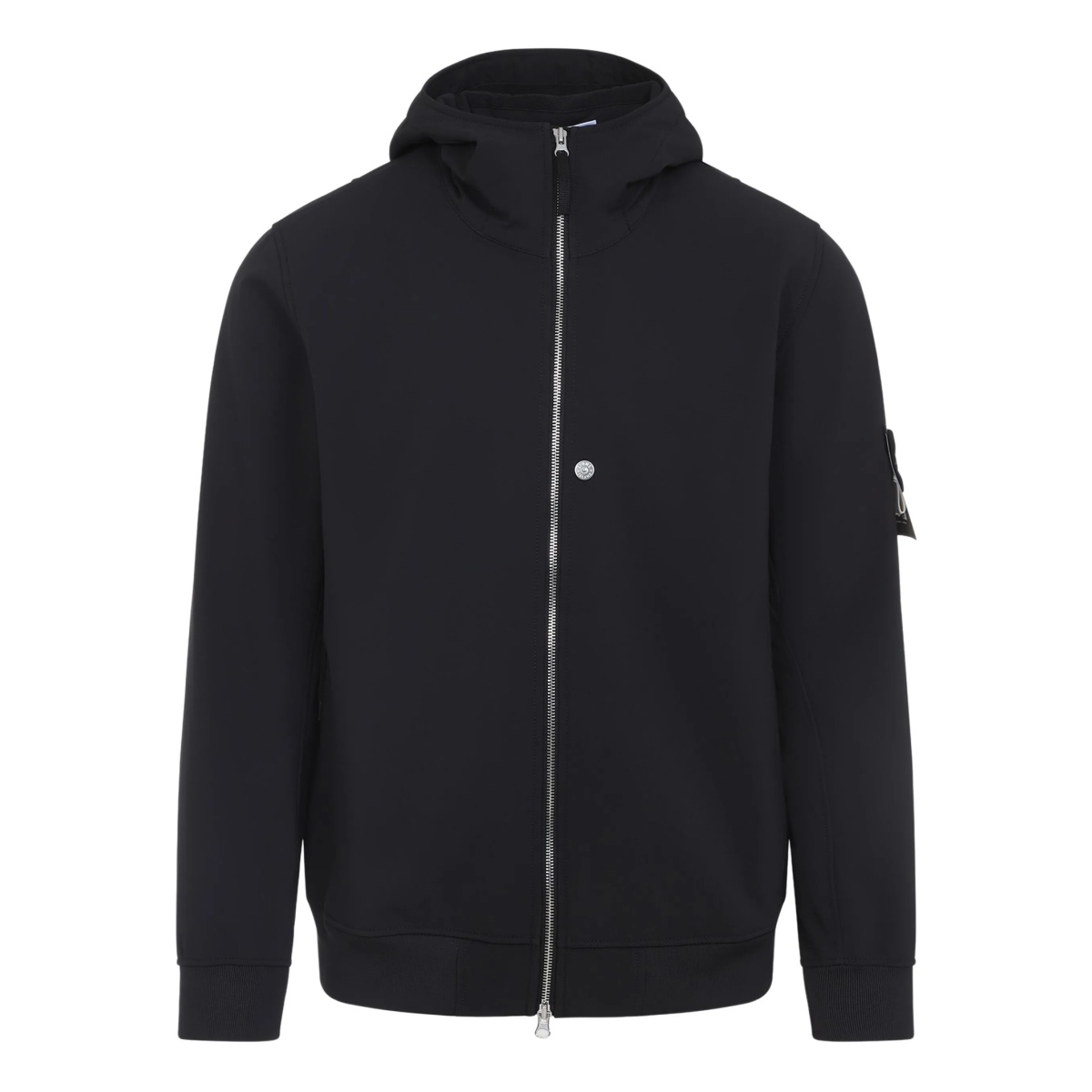 compass-appliqué hooded zip-front jacket