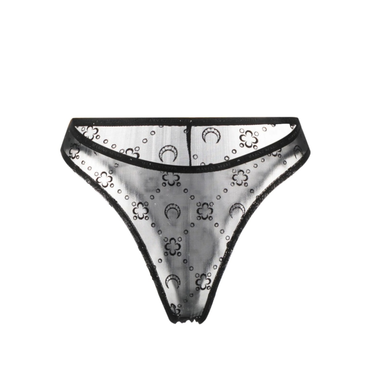 Crescent-moon flocked mesh briefs