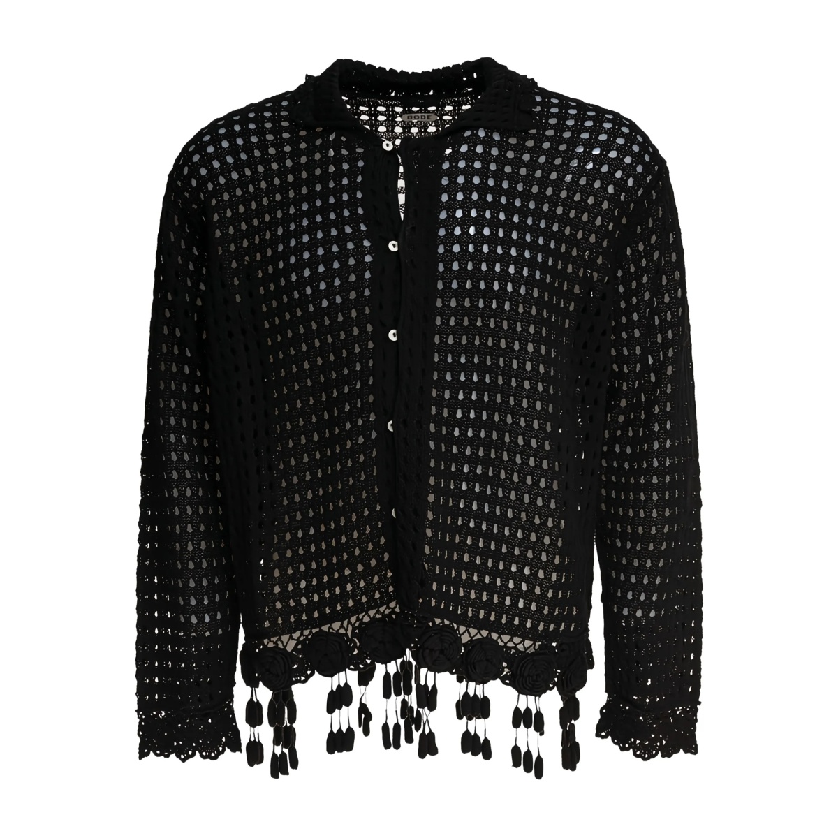 crochet-trimmed buttoned shirt