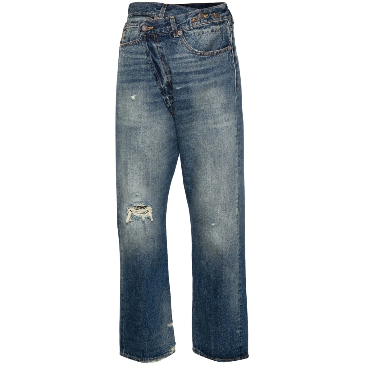 Crossover distressed skinny jeans