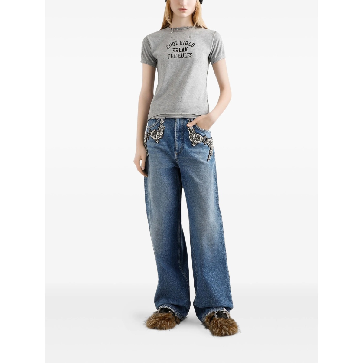 distressed slogan-print T-shirt - Img 2