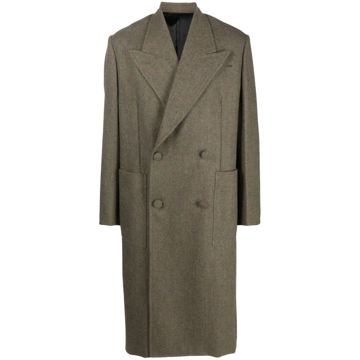 double-breasted herringbone wool coat