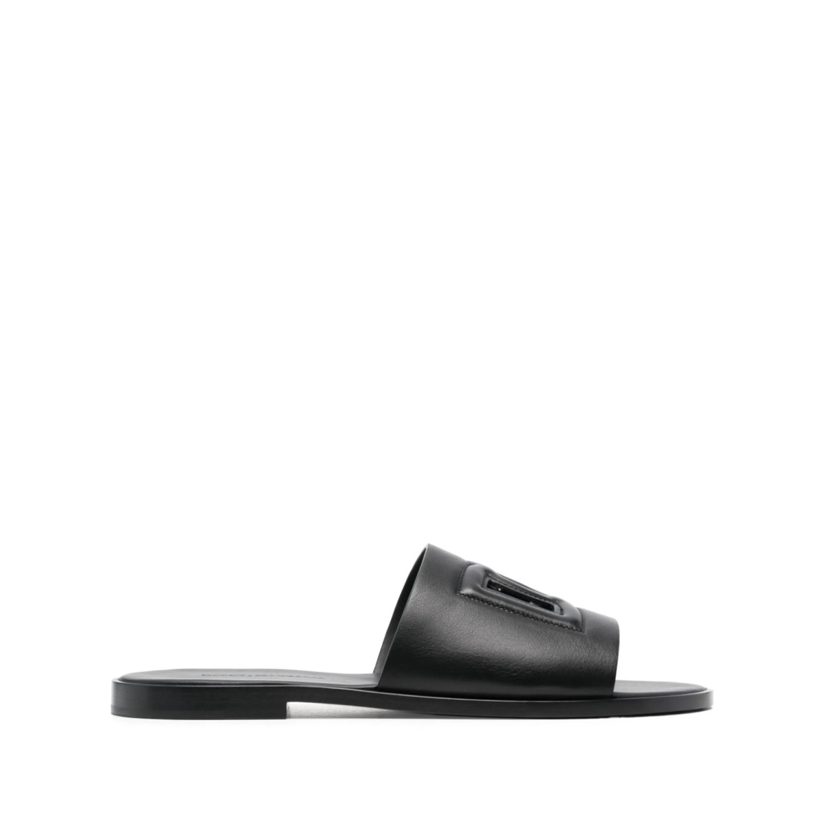 embossed-logo leather slides