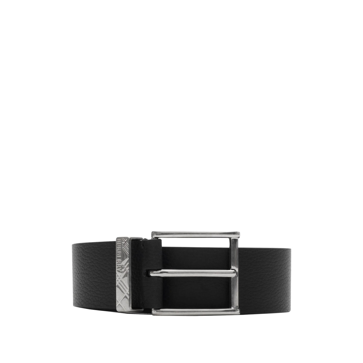 engraved-check leather belt