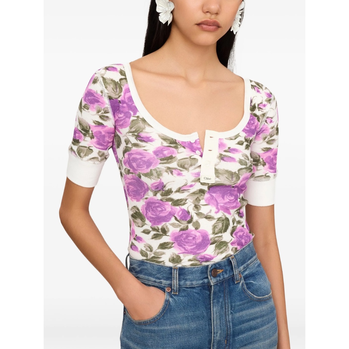 floral button T-shirt - Img 3