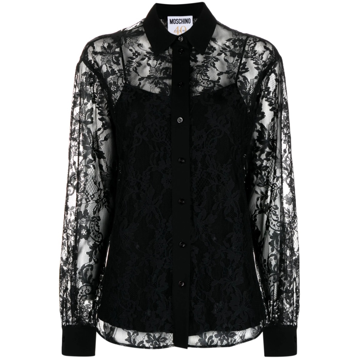 floral-lace button-up shirt