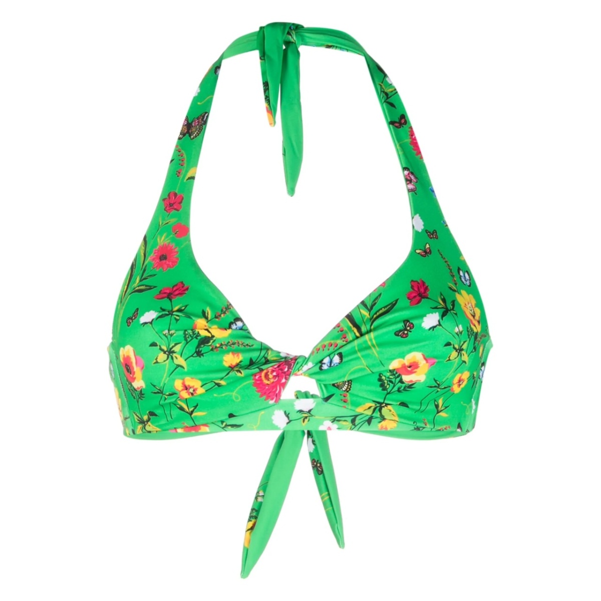 floral-print twist bikini top