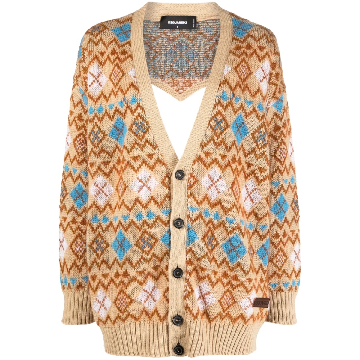 geometric-print wool cardigan