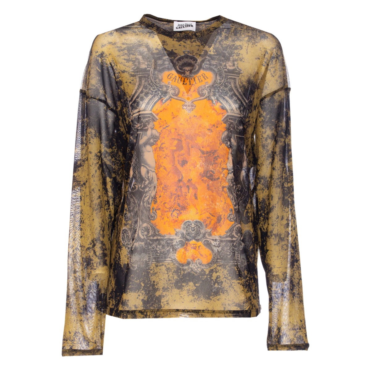 graphic-print sheer top