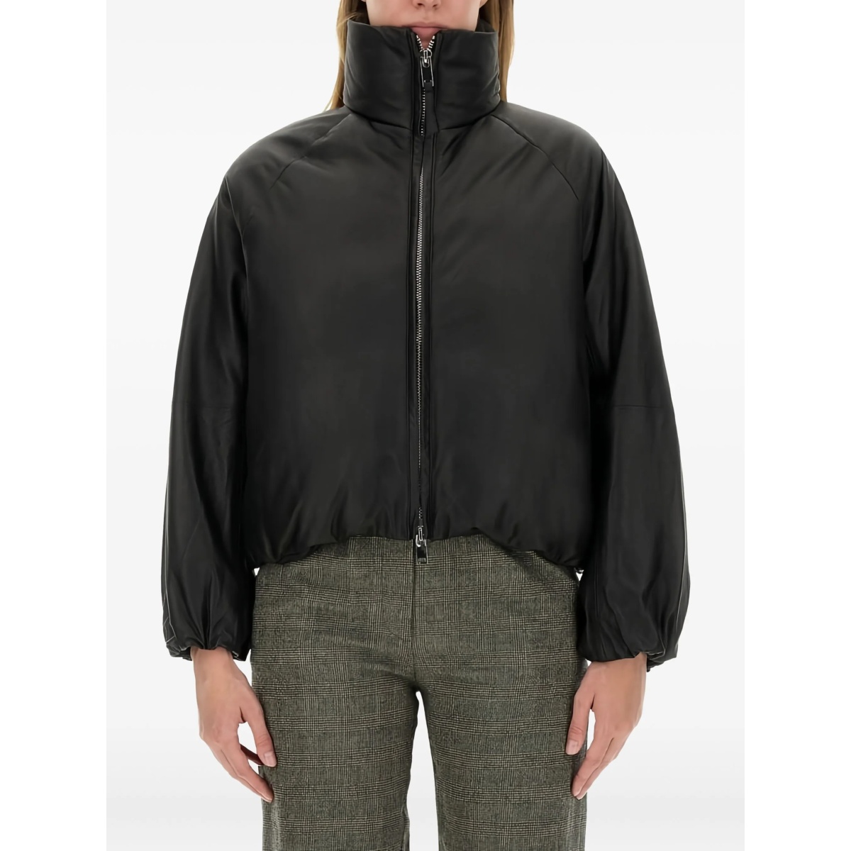 high-neck balloon-sleeve jacket