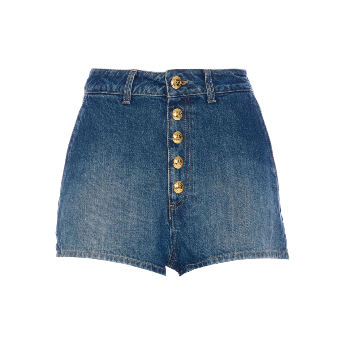 high-waisted button-up denim shorts