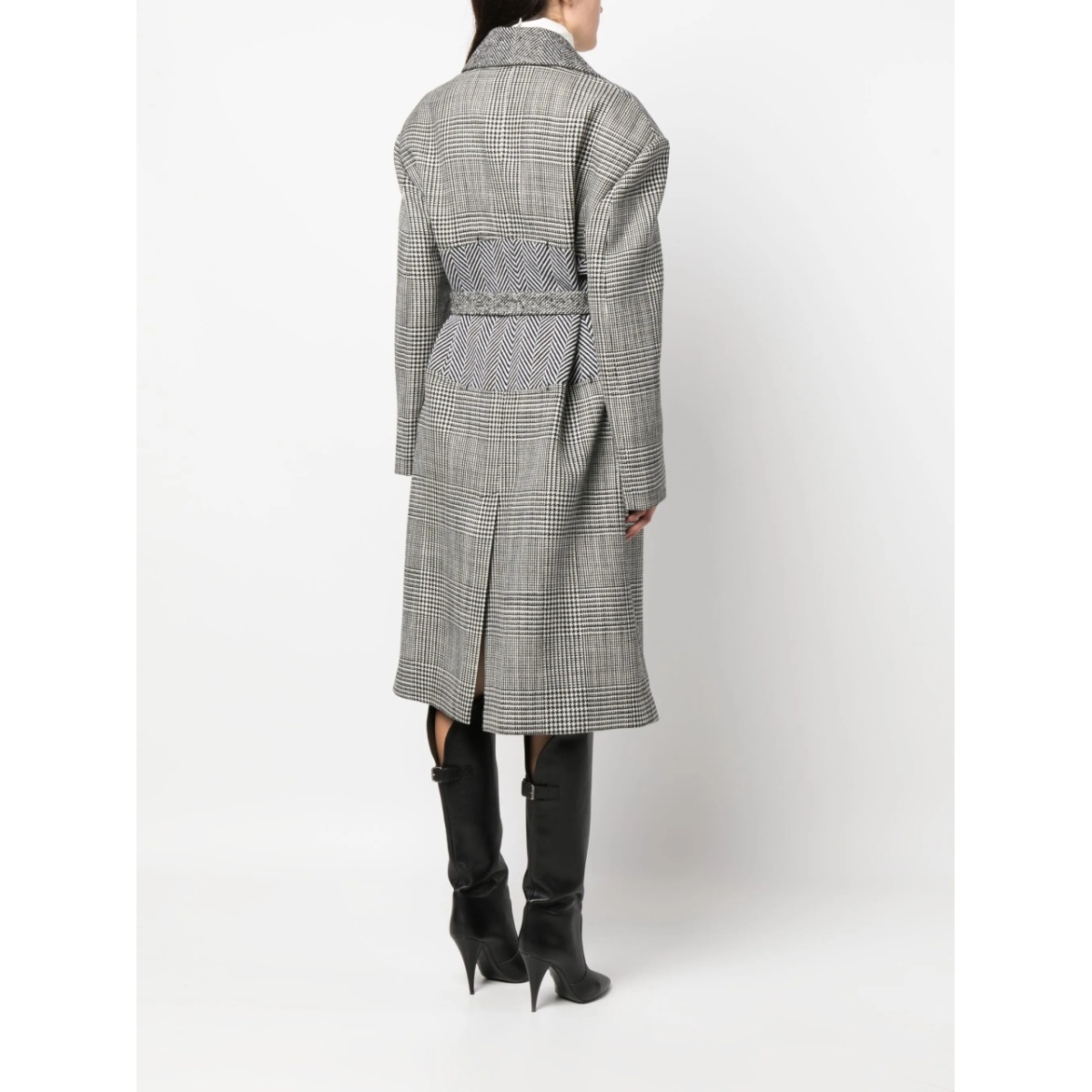 houndstooth-pattern belted coat - Img 4