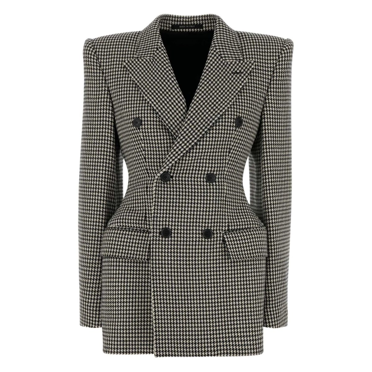 Hourglass houndstooth double-breasted blazer