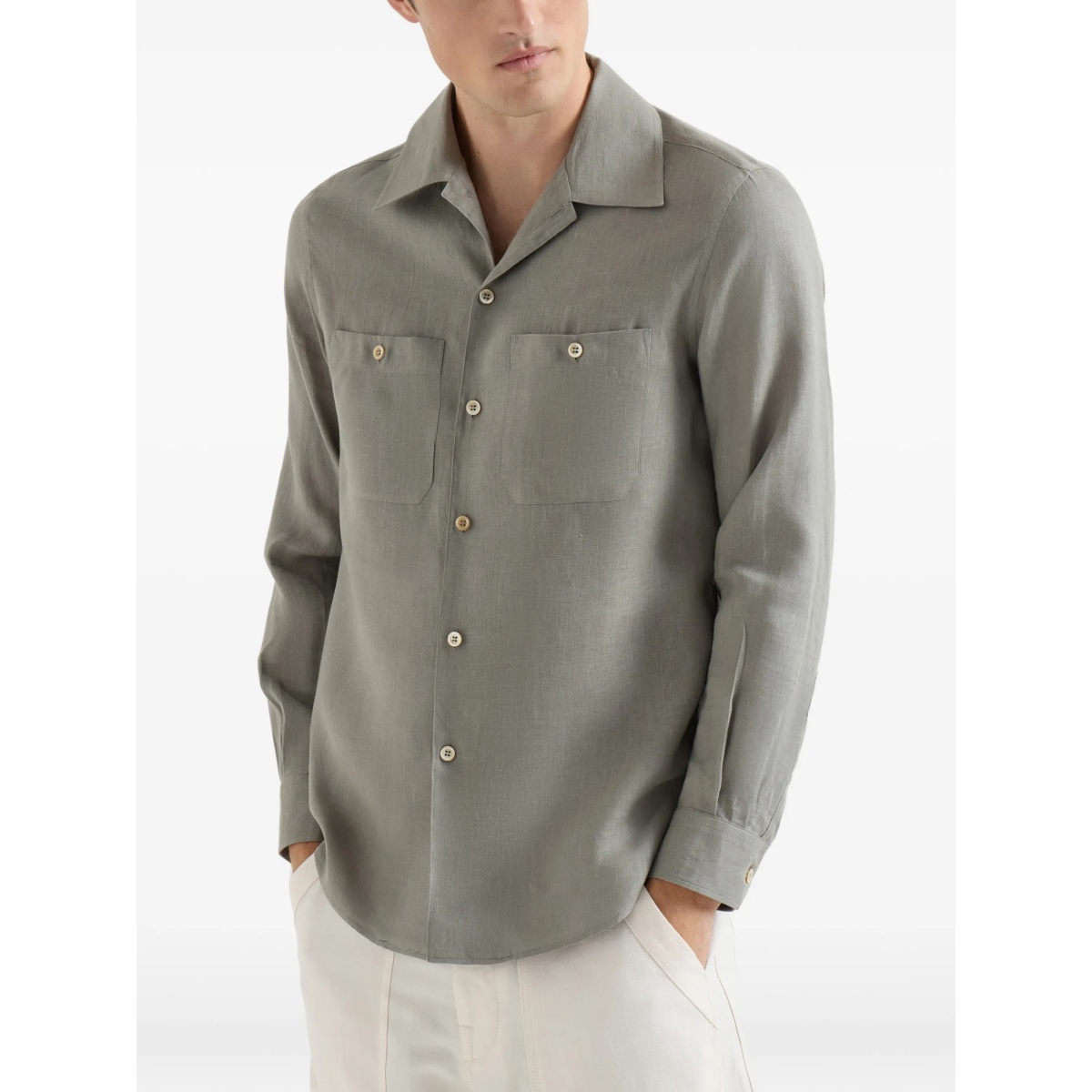 linen easy fit shirt with chest pockets - Img 3