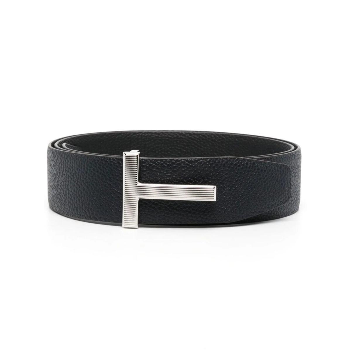 logo buckle grained leather belt