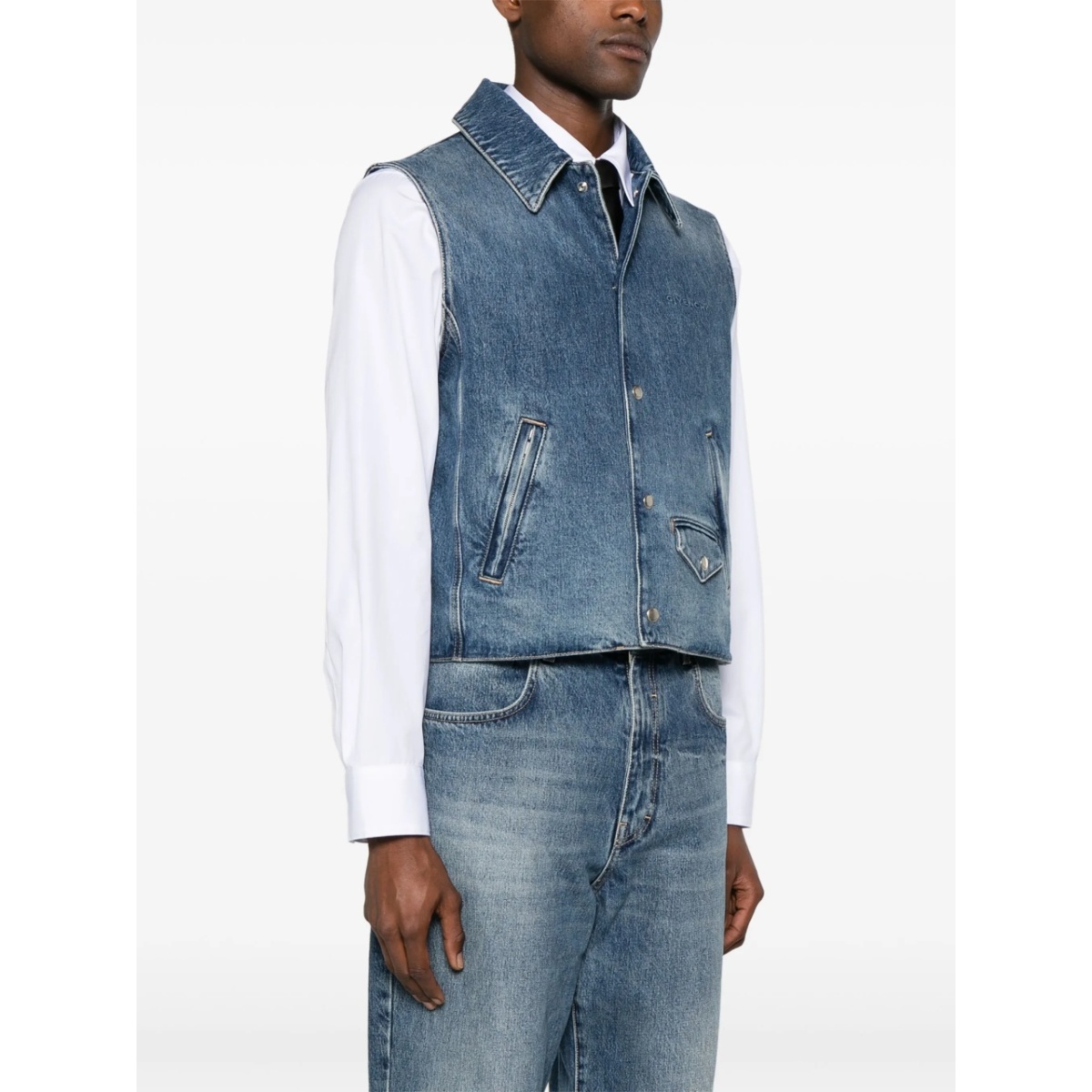 logo-embroidered denim vest - Img 3