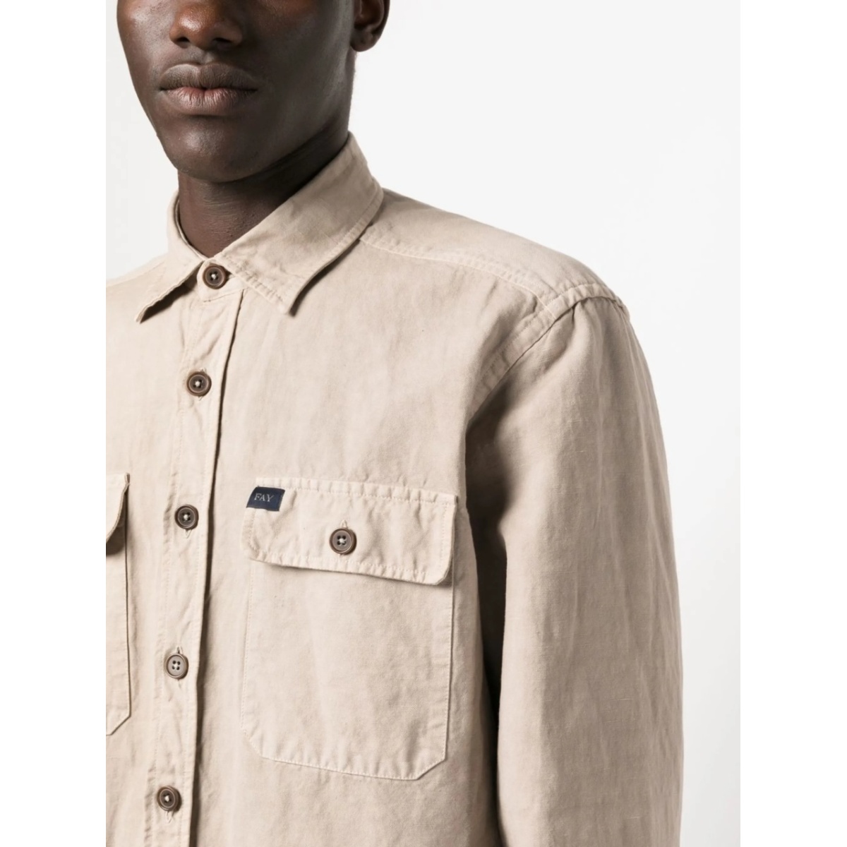 logo-patch button-up shirt - Img 5