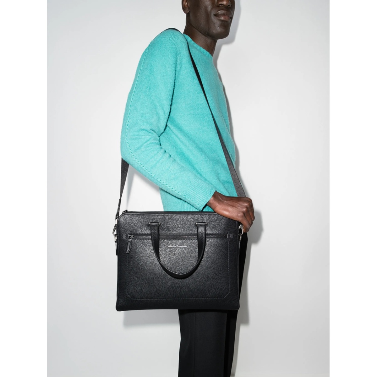 logo-plaque leather briefcase - Img 2