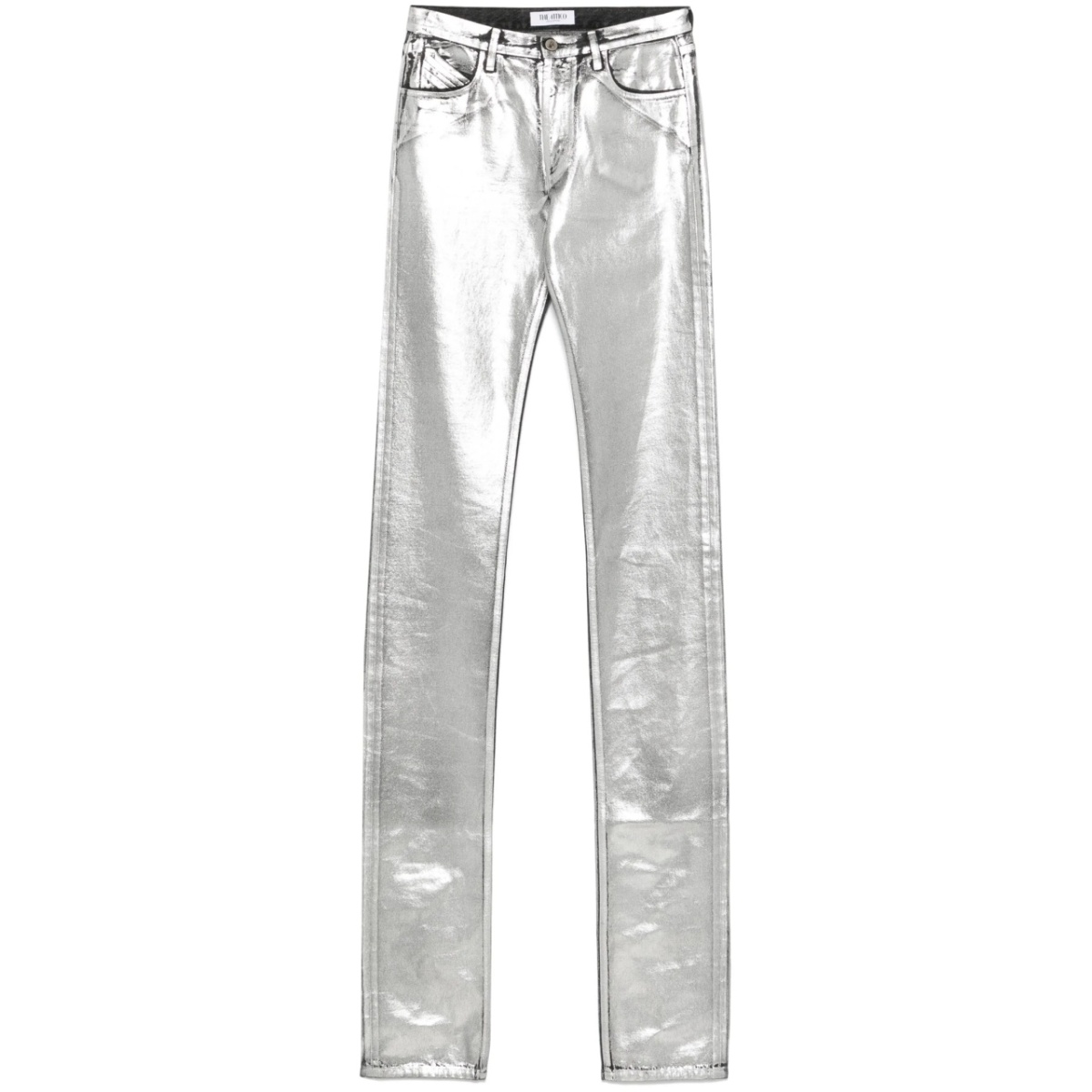 metallic-finish jeans