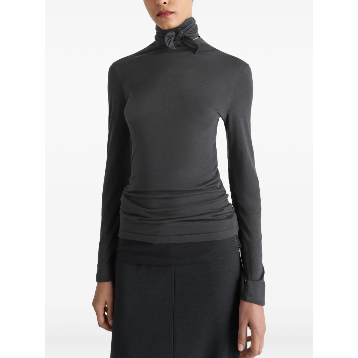 neck-tie long-sleeve top - Img 3