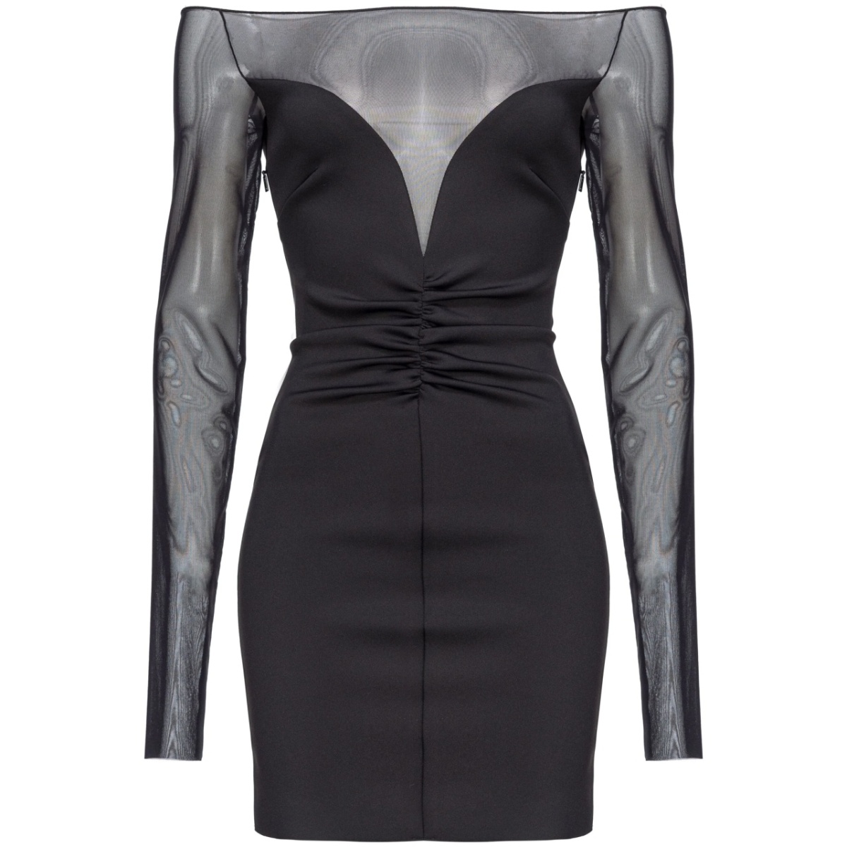 off-shoulder sheer-panel minidress