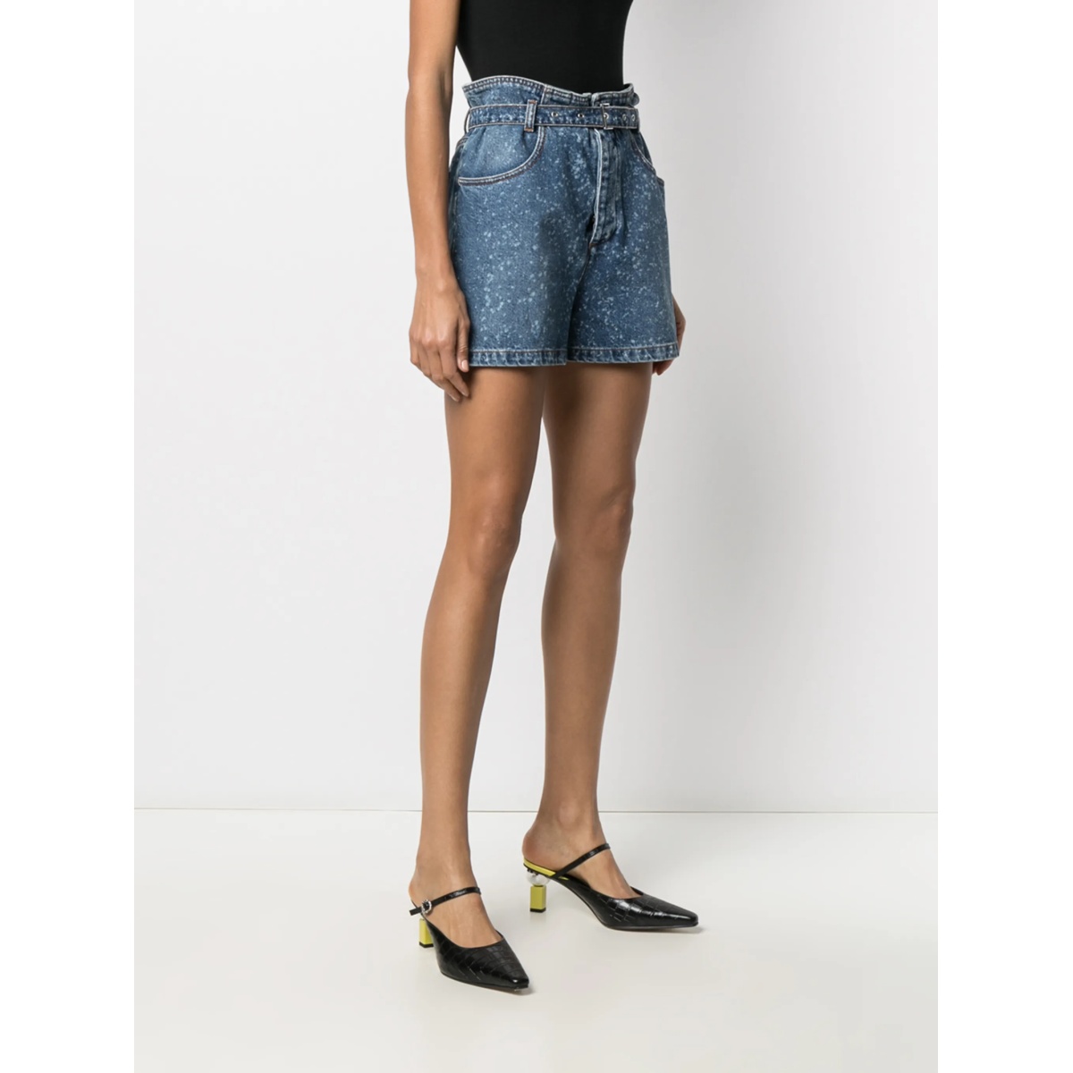 paint-splatter print denim shorts - Img 3